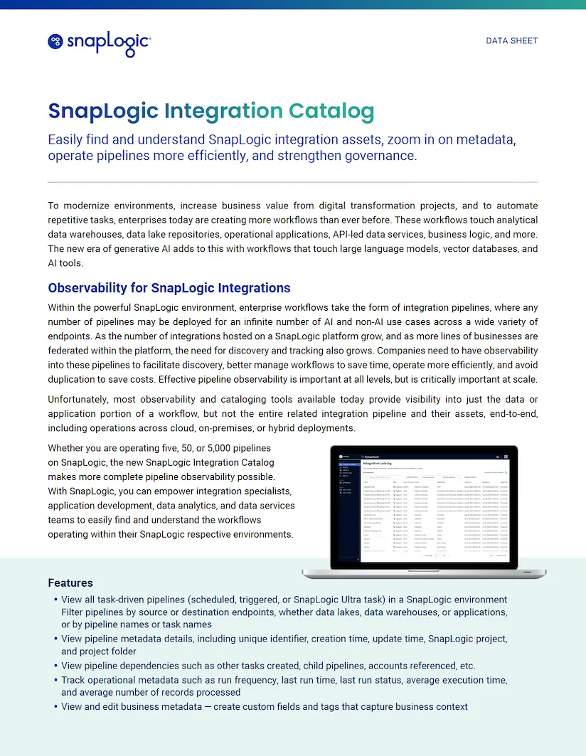 Scheda tecnica del catalogo di integrazione di SnapLogic