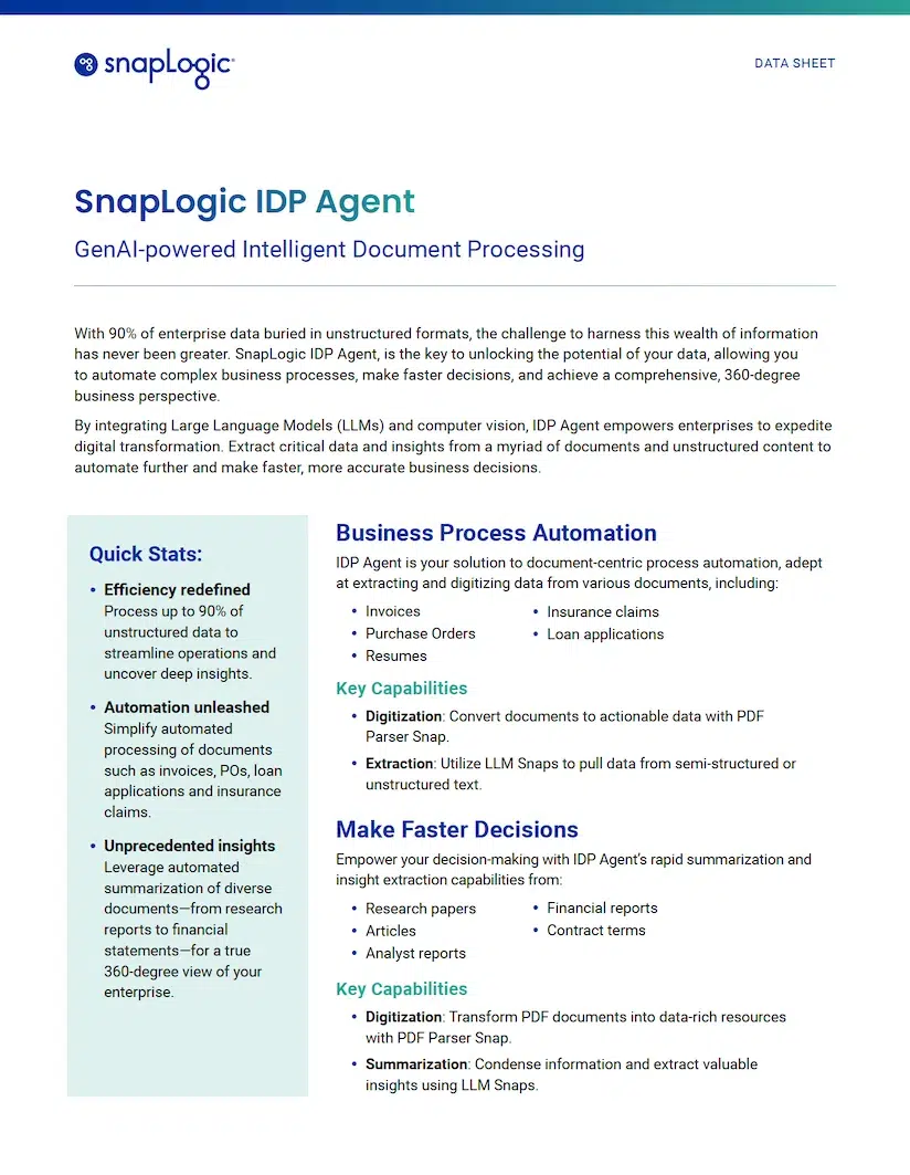 Scheda tecnica di SnapLogic IDP Agent in miniatura