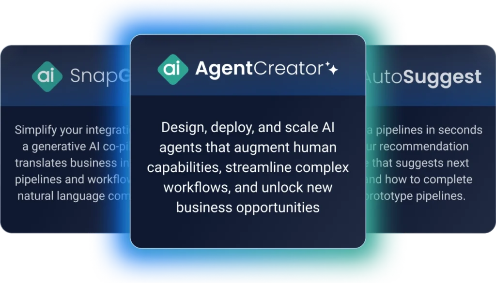 Tegole dei prodotti AgentCreator, AutoSuggest e SnapGPT