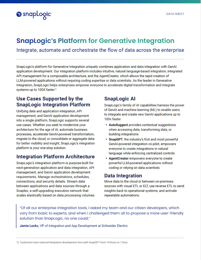 Scheda tecnica della piattaforma per l'integrazione generativa di SnapLogic