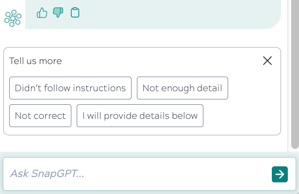 Follow-up prompt in SnapGPT when a response is marked unhelpful