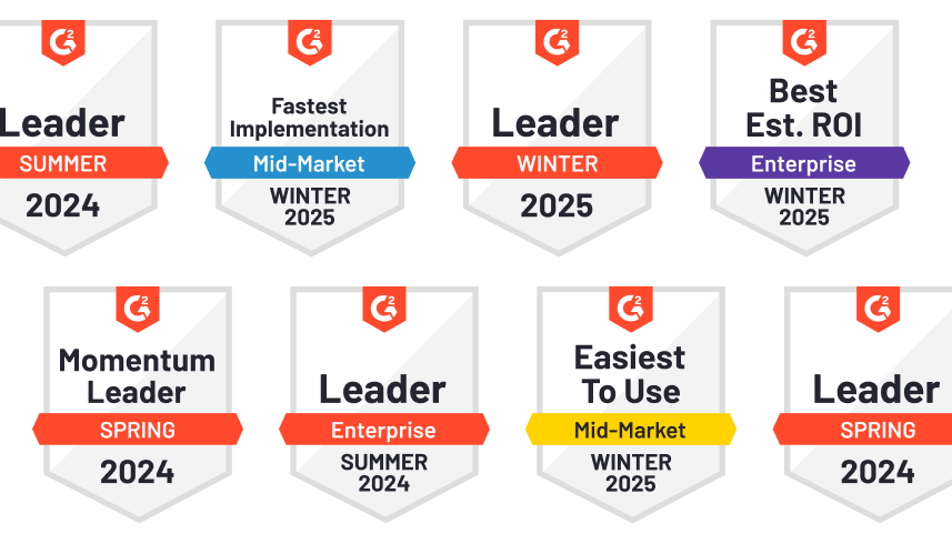 G2 award badges for Wnter 2025, Summer 2024, and Spring 2024