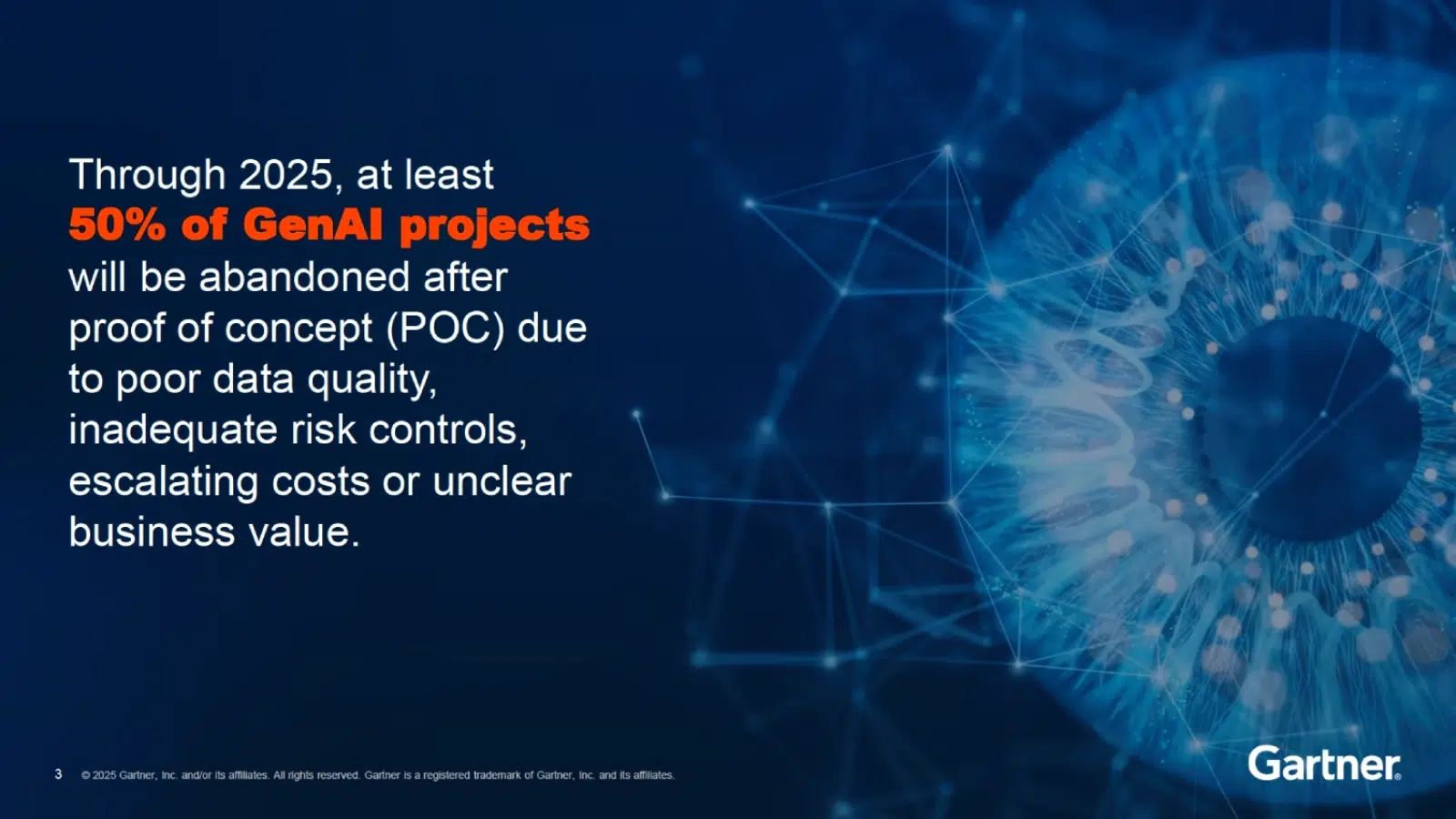 Through 2025, at least 50% of GenAI projects will be abandoned after POC